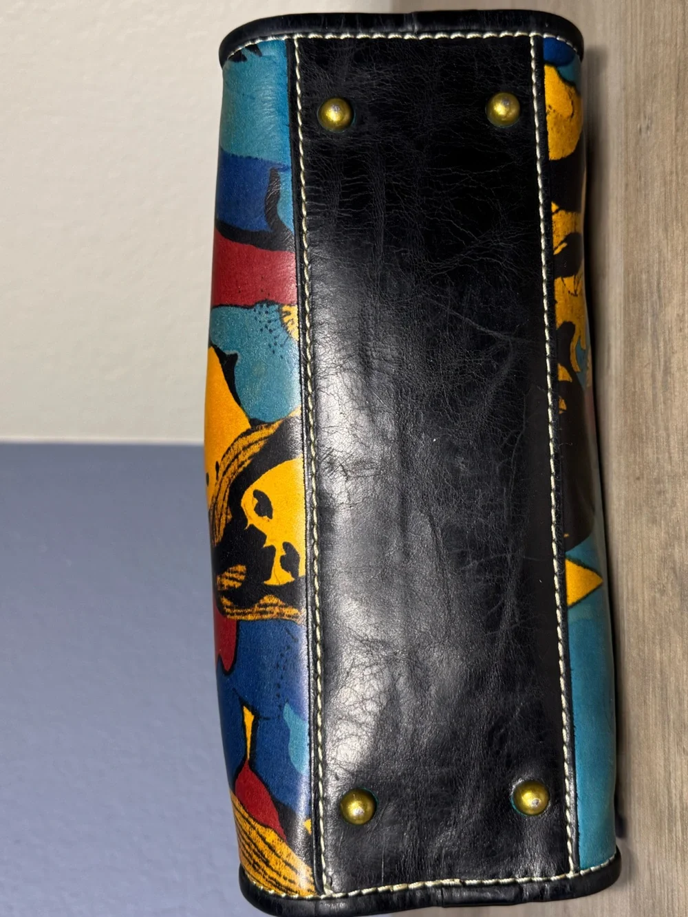 Patricia Nash Italian Leather Pop Art Satchel Handbag Colorful Faces - Picture 4 of 10